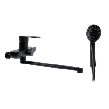 Смеситель для ванны Accoona A71207F, однорычажный, излив 300 мм, душевой набор, черный