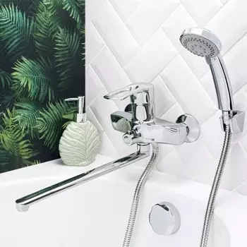 Смеситель для ванны BOOU B8206-18F, излив 350 мм, душевой набор, латунь, хром