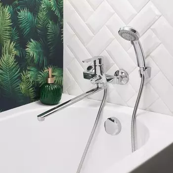 Смеситель для ванны BOOU B8289-18F, однорычажный, душевая лейка и шланг, хром