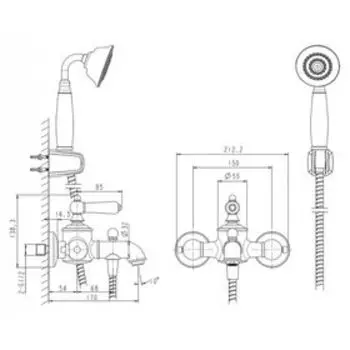 Смеситель для ванны BRAVAT ART 7F675109C-B, с коротким изливом и лейкой, хром