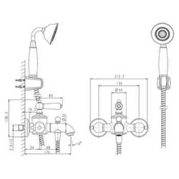 Смеситель для ванны BRAVAT Art F675109G-B, с коротким изливом, цвет золото