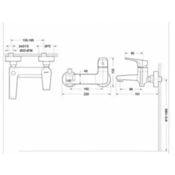 Смеситель для ванны BRAVAT Vega F6119177CP-01, однорычажный, с коротким изливом, хром