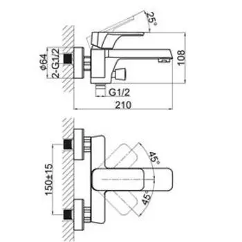 Смеситель для ванны D&K Berlin Kunste DA1433213, однорычажный, хром/оранжевый