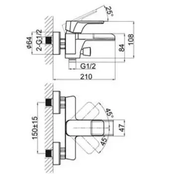 Смеситель для ванны D&K Berlin Technische DA1433515, однорычажный, хром/черный