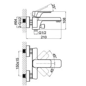 Смеситель для ванны D K Berlin Tourto DA1433203, однорычажный, золотой