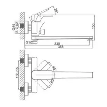 Смеситель для ванны D&K DA1433303, с длинным изливом, золото