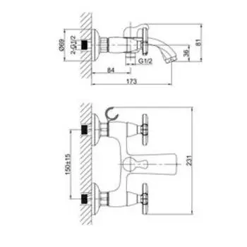 Смеситель для ванны D&K Hessen Goethe DA1383241, двухвентильный, хром