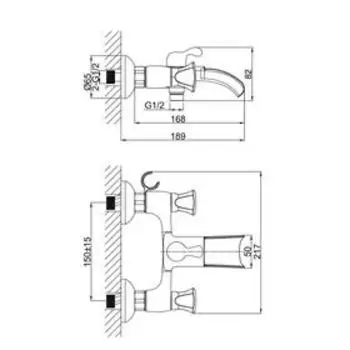 Смеситель для ванны D&K Hessen Grimm DA1383501, двухвентильный, хром
