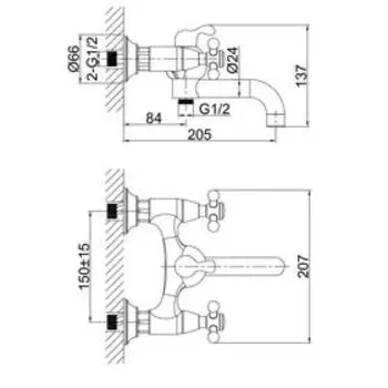 Смеситель для ванны D&amp;K Hessen Hercules DA1423241, двухвентильный, хром