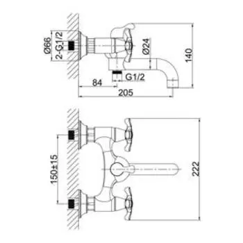 Смеситель для ванны D&K Hessen Lorsch DA1413201, двухвентильный, хром