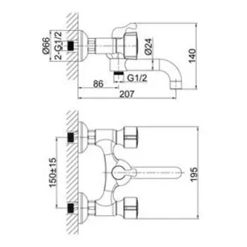Смеситель для ванны D K Hessen Torhall DA1413241, двухвентильный, хром
