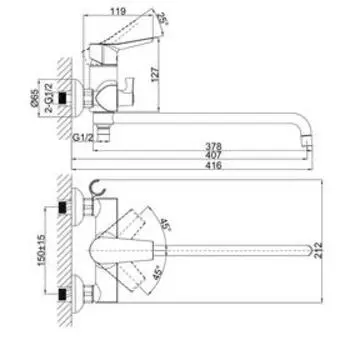 Смеситель для ванны D&amp;K Rhein.Mosel DA1263341, однорычажный, хром
