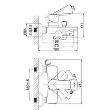 Смеситель для ванны D&K Rhein Reisling DA1273201, однорычажный, хром