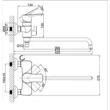 Смеситель для ванны D K Rhein.Reisling DA1273341, однорычажный, хром