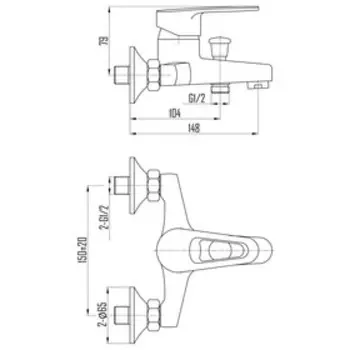 Смеситель для ванны DEVIDA ERSA DVL0324-02, однорычажный, литой излив, хром