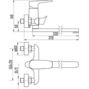 Смеситель для ванны DEVIDA GEMMA-NERO DVS1423-15N, однорычажный, поворотный излив, черный