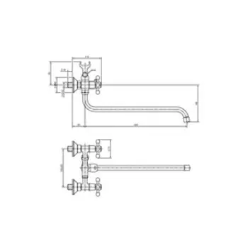 Смеситель для ванны Eleanti ELT2010, двухвентильный, шланг, лейка, кронштейн, хром