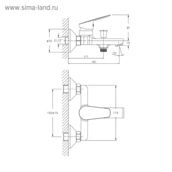 Смеситель для ванны Esko Saint-Petersburg SPb 54, с коротким изливом, без аксессуаров, цвет хром 4