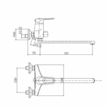 Смеситель для ванны Fashun A2204, однорычажный, излив 320 мм, с душевым набором, хром