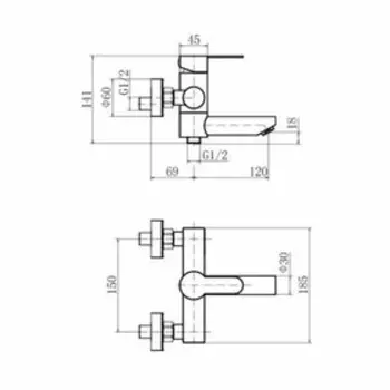 Смеситель для ванны Fashun A53001, однорычажный, излив 120 мм, с душевым набором, сатин