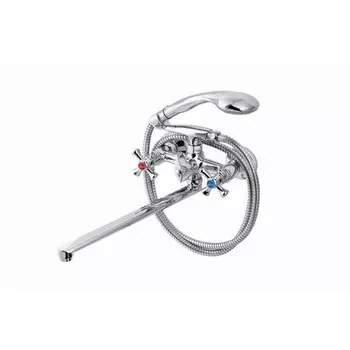 Смеситель для ванны FAUZT FZs-701-07, двухвентильный, длинный излив, душевой набор, хром