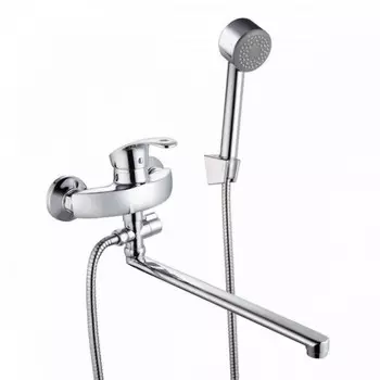 Смеситель для ванны FAUZT FZs-814-115, однорычажный, излив 340 мм, лейка, хром