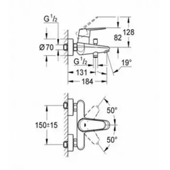 Смеситель для ванны GROHE Eurodisc Cosmopolitan