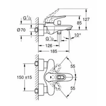 Смеситель для ванны GROHE Eurostyle 2015, внешний монтаж