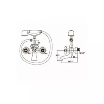 Смеситель для ванны KAISER Carlson Style 44223-1, двухвентильный, лейка, излив 80 мм, хром