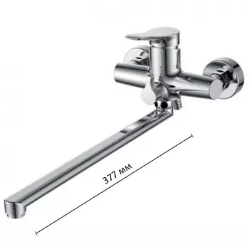 Смеситель для ванны KAISER Sena 74055, однорычажный, излив 377 мм, с душевым набором, хром