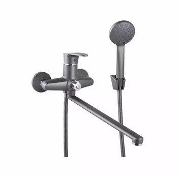 Смеситель для ванны PLStart PL2205-17, однорычажный, излив 320 мм, с душевым набором, графит 96866