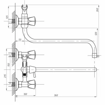 Смеситель для ванны "ПСМ-Профсан" PSM-165-50, двухвентильный, душевой набор, хром