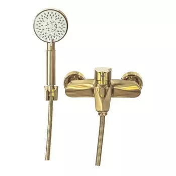 Смеситель для ванны "ПСМ-Профсан" PSM-303-1, однорычажный, душевой набор, золото
