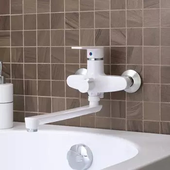 Смеситель для ванны RMS PL6-006E, однорычажный, длина излива 300 мм, без лейки, белый