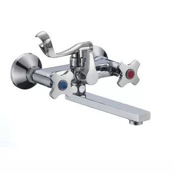 Смеситель для ванны RMS SL115-142E, двухвентильный, короткий излив, с душевым набором, хром