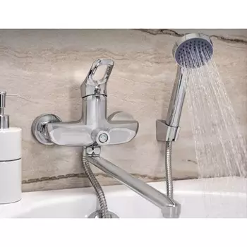 Смеситель для ванны "РМС" SL120-006E, излив 350 мм, душевой набор, цинк, хром