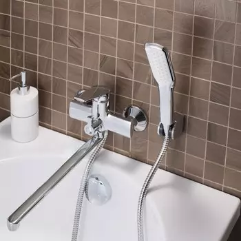 Смеситель для ванны "РМС" SL122-006E, излив 350 мм, душевой набор, латунь, хром