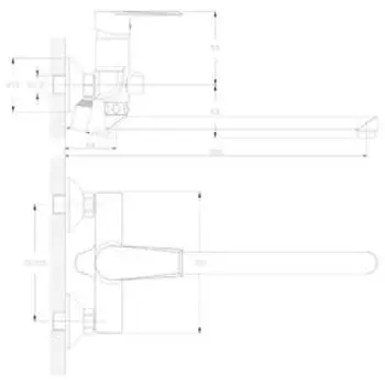 Смеситель для ванны Rossinka RS28-33,одноручный, с плоским изливом 350 мм, хром