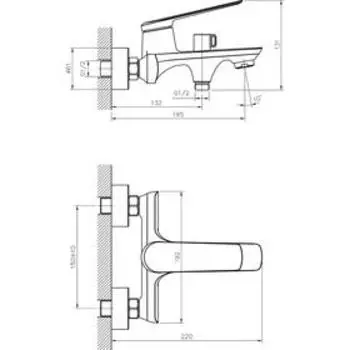 Смеситель для ванны RUSH Bering BE5535-44, однорычажный, короткий излив, душевой набор, хром 52787