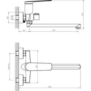 Смеситель для ванны RUSH Bering BE5535-51, однорычажный, длинный излив, душевой набор, хром 527874