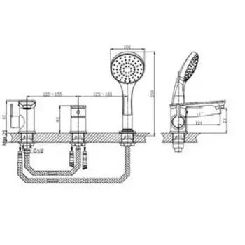 Смеситель для ванны RUSH Bruny BR4335-333, однорычажный, встраиваемый, душевой набор, хром