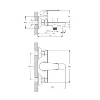 Смеситель для ванны RUSH Fiji FI1835-44, однорычажный, короткий излив, хром