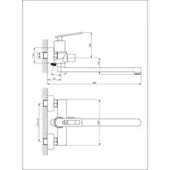 Смеситель для ванны RUSH PALM PL2530-51, однорычажный, длинный излив, душевой набор, хром
