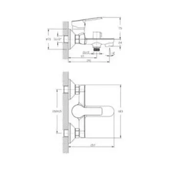 Смеситель для ванны RUSH Victoria VI7135-44, однорычажный, короткий излив, хром