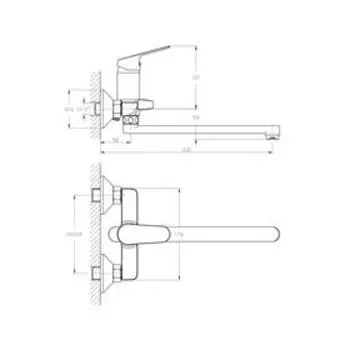 Смеситель для ванны RUSH Yell YE5735-51, однорычажный, длинный излив, хром