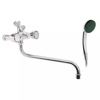 Смеситель для ванны "СоюзКран" 566-234, двухвентильный, душевой набор, излив 30см, цинк,хром