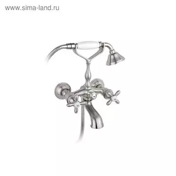 Смеситель для ванны Timo Ritz 0144Y silver, двухвентильный, настенный, с лейкой и шлангом
