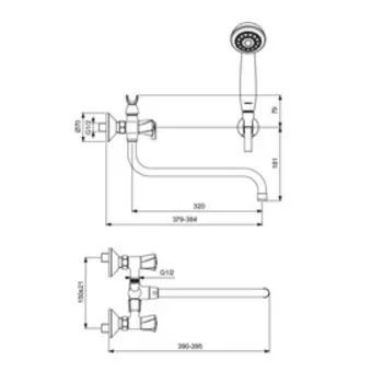 Смеситель для ванны Vidima "Видима Лайф", двухвентильный, настенный, излив 320 мм, хром
