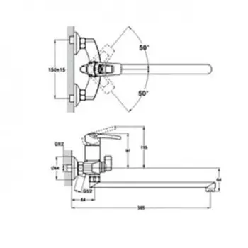 Смеситель для ванны Zegor SWF7-A113, латунь, картридж 35 мм, длинный излив, хром