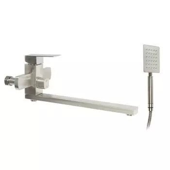 Смеситель для ванны ZEIN, квадрат, излив 35 см, с душевым набором, нержавеющая сталь, сатин